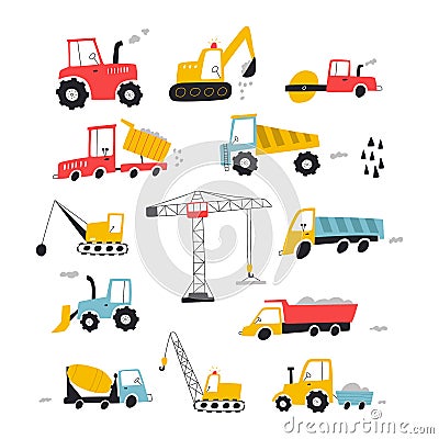 Set with building equipment. Kids print. Vector hand drawn illustration. Vector Illustration